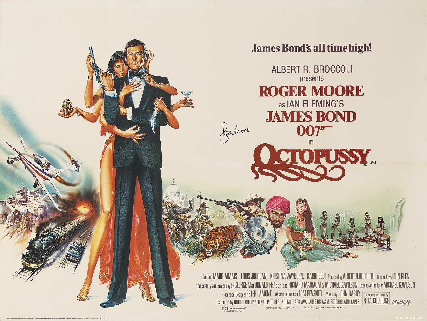 DAN GOOZEE (B.1943) AND RENATO CASARO (B. 1935)  OCTOPUSSY  offset lithographic poster, 1983, signed by Roger Moore, British Quad  30 x 40 in. (76 x 102 cm)  £1,500 - 2,000 + fees